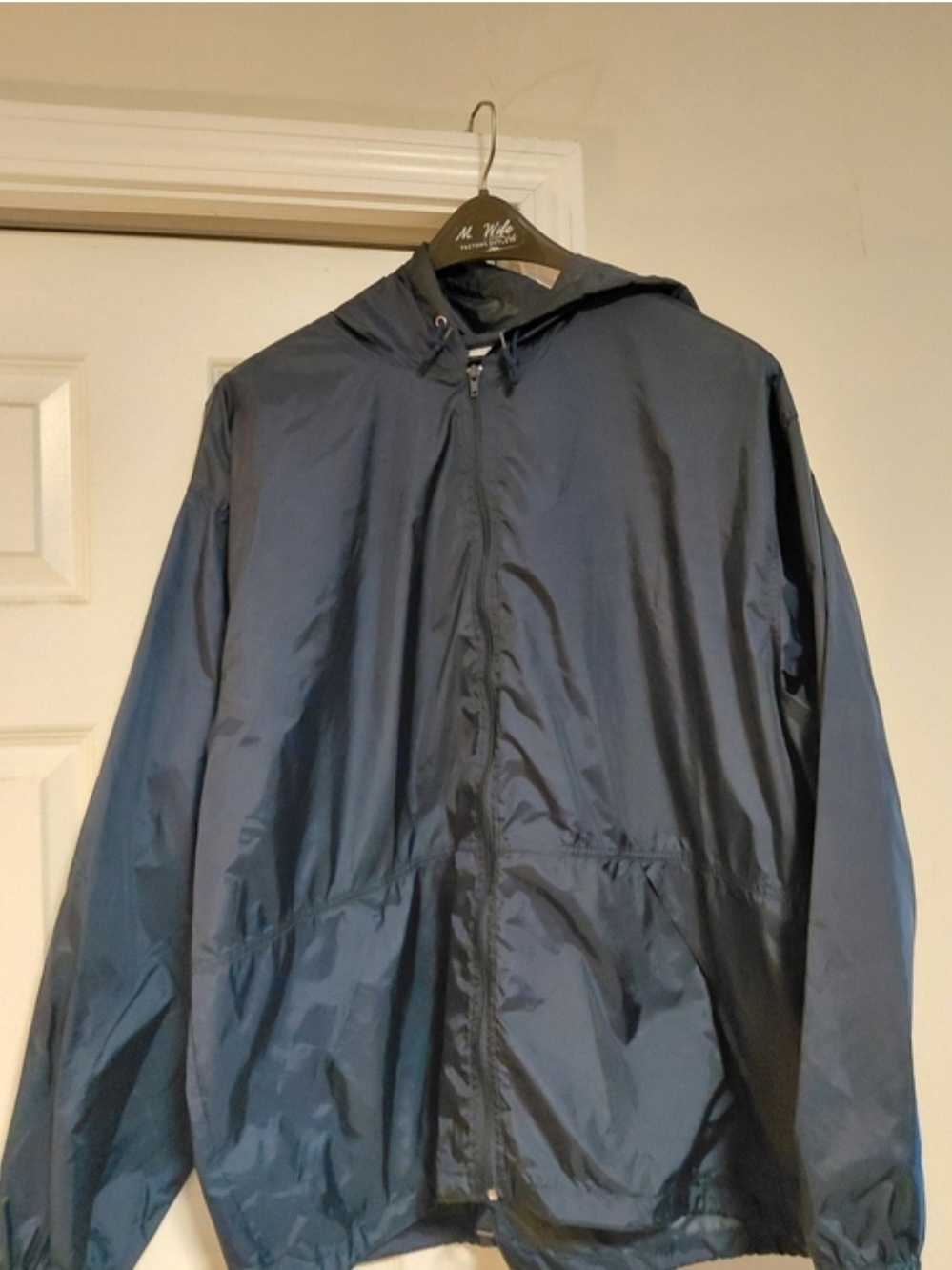 Men's Navy Hooded Windbreaker Jacket - Lightweight Zip-Up